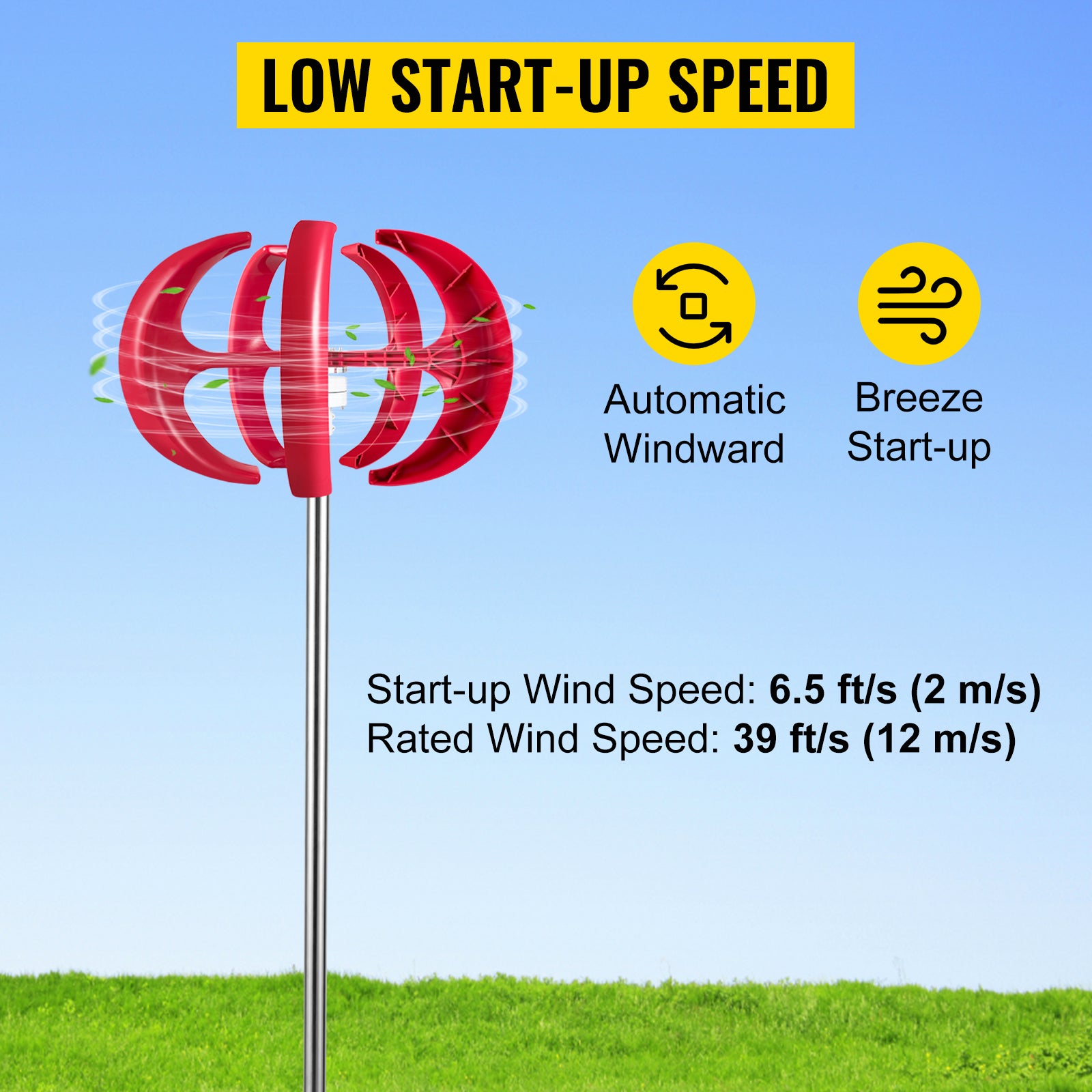 Vertikale Achsen-Windturbine, 400W Leistung, niedrige Startwindgeschwindigkeit