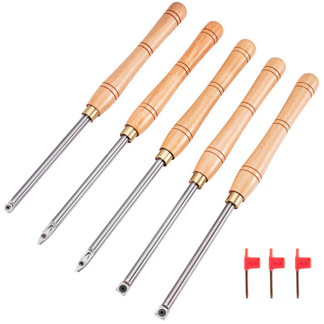 Wood Turning Chisel Set, High Speed Steel Blades, Aluminum Alloy & Beech Wood Grip