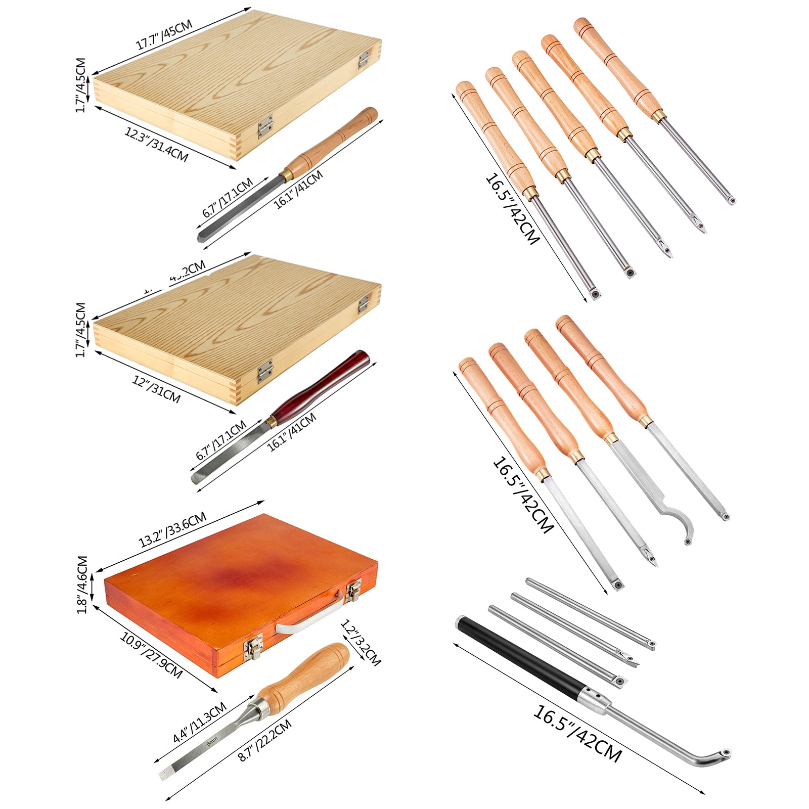 Holzdrechselbeitel-Set, Klingen aus Hochgeschwindigkeitsstahl, Aluminiumlegierung und Buchenholzgriff