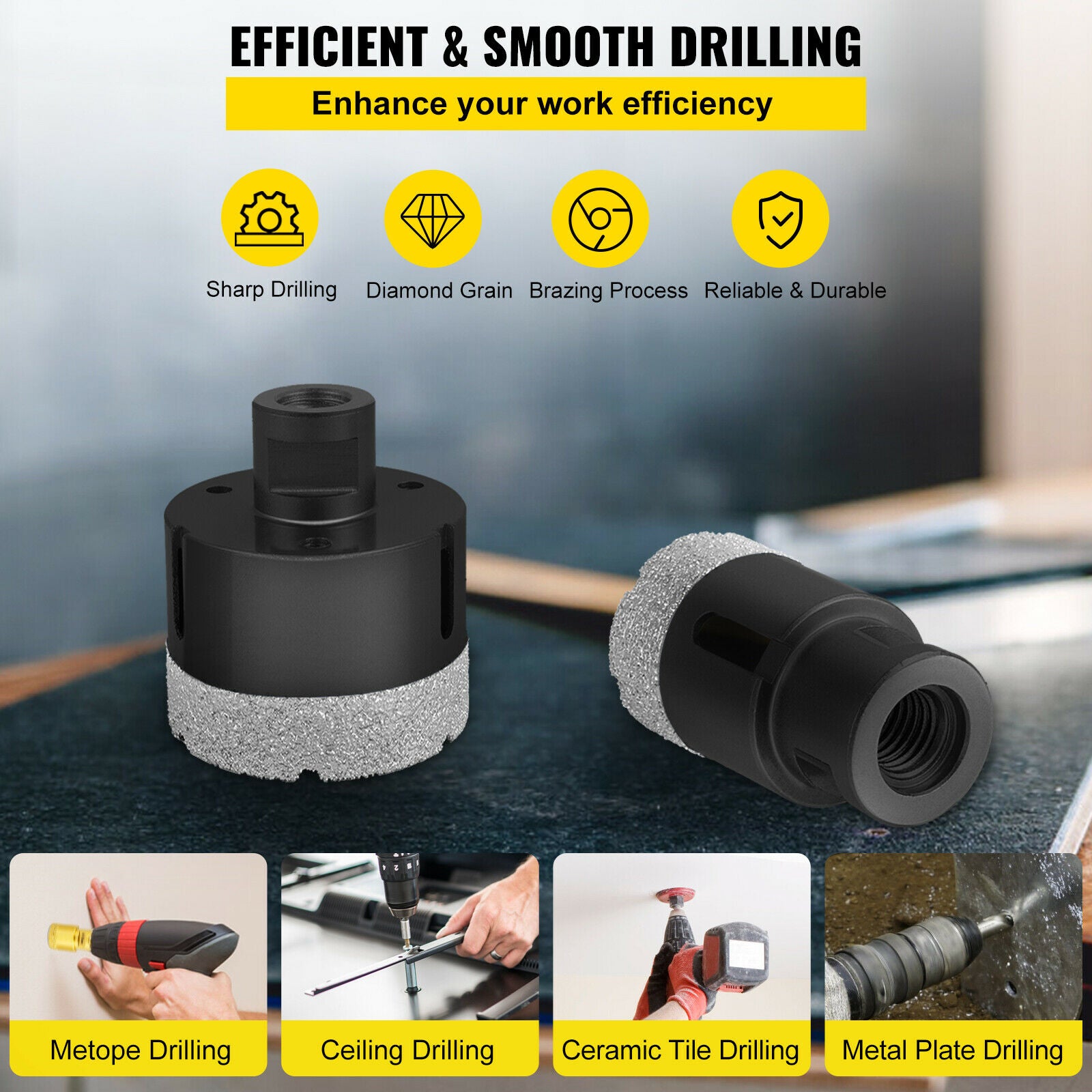 Diamond Drill Bits Set, High-Efficient Drilling, Vacuum Brazing Technology