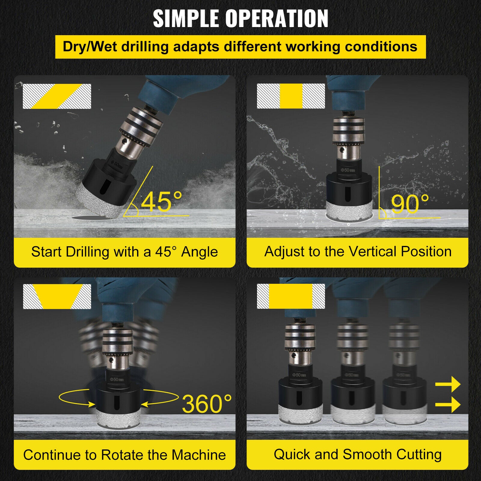 Diamond Drill Bits Set, High-Efficient Drilling, Vacuum Brazing Technology